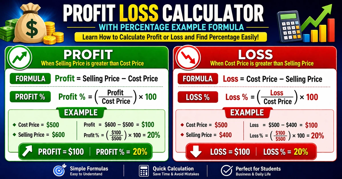Profit and Loss Calculator with percentage example and formulas